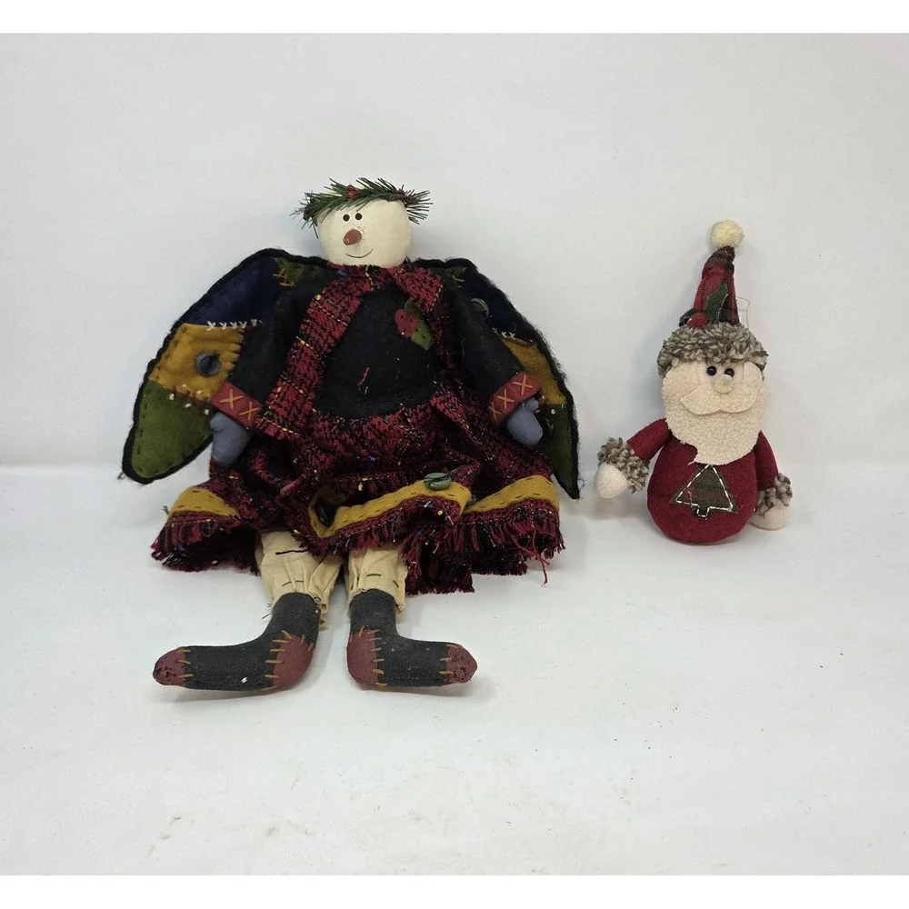 Tender Heart Treasures 2001 Primitive Folk Art Snowman Angel Doll & Santa Lot